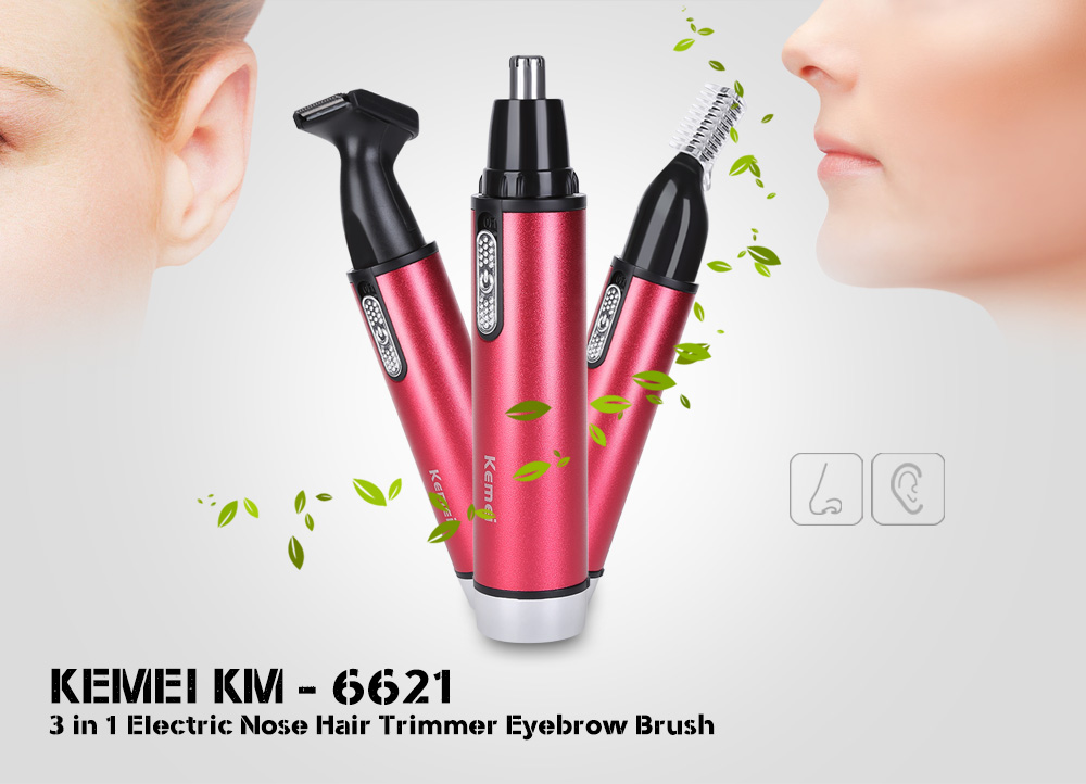 KM - 6621 3 in 1 Electric Nose Trimming Hair Trimmer Eyebrow Brush