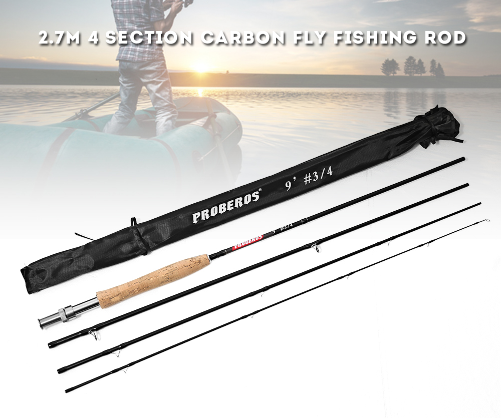 Proberos 2.7M 4 Section Carbon Fly Fishing Rod with Soft Cork Handle Fish Tackle