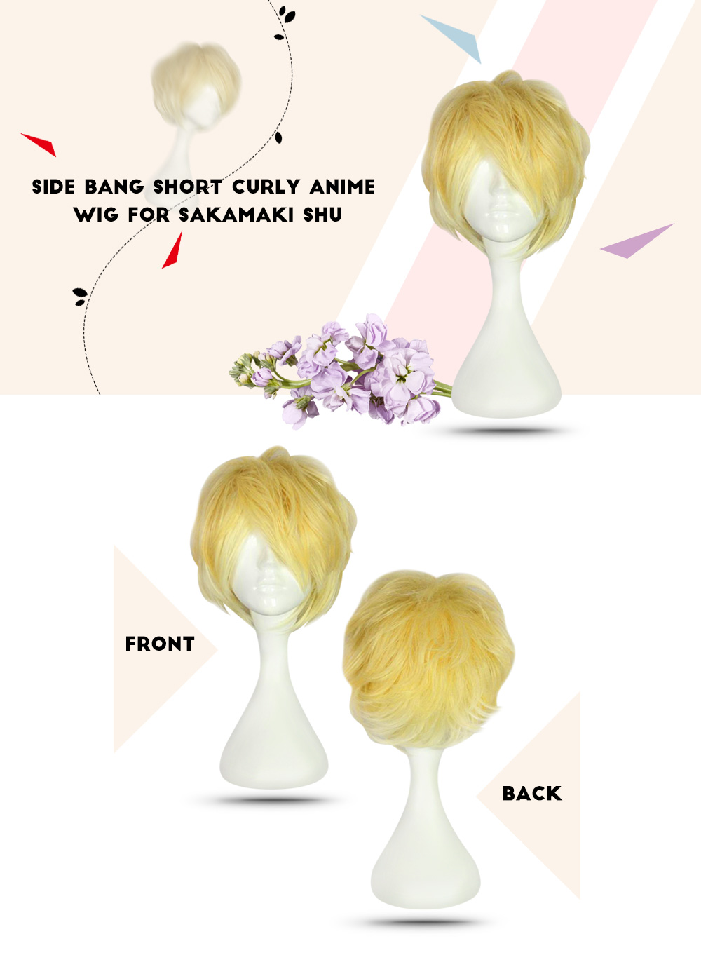 Mcoser High Temperature Side Bang Short Curly Anime Wig Cosplay for Sakamaki Shu