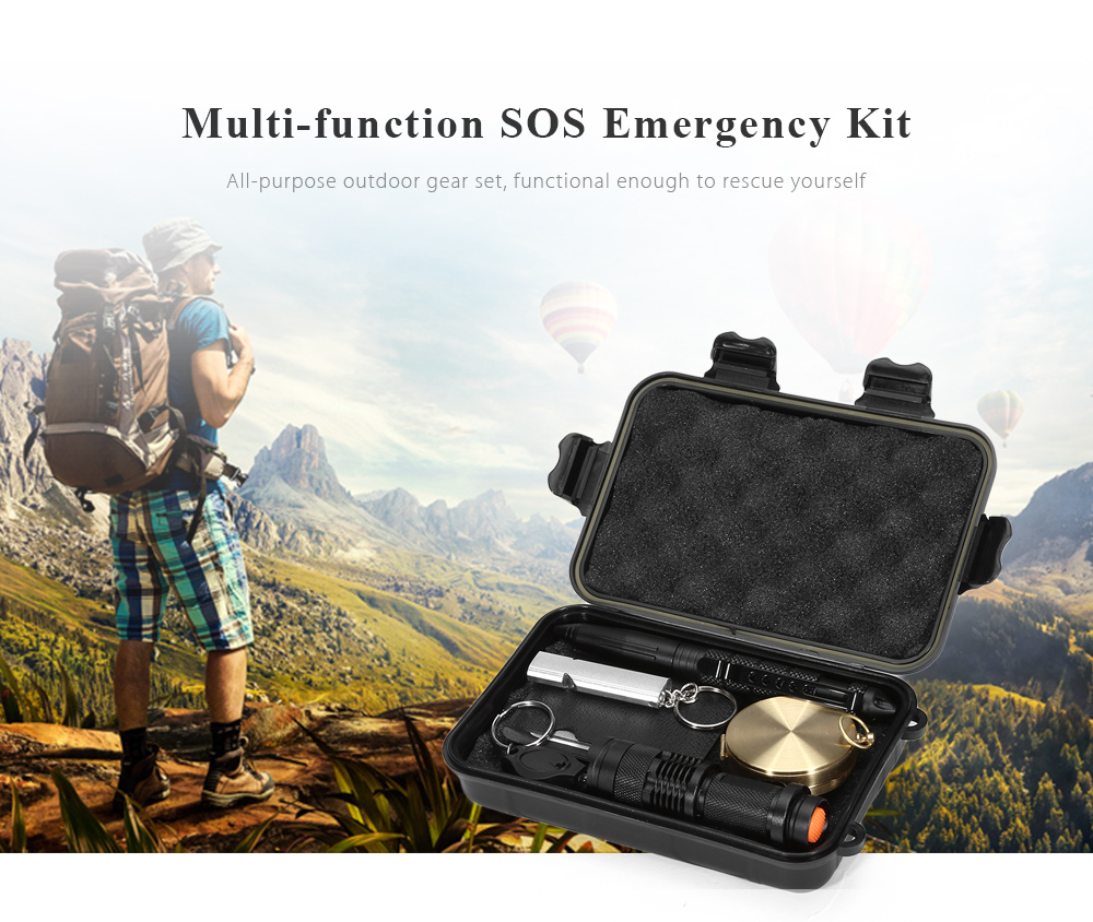 7 in 1 Multifunctional Emergency Survival Kit Outdoor SOS Equipment Tool for Traveling Hiking Camping Climbing Hunting