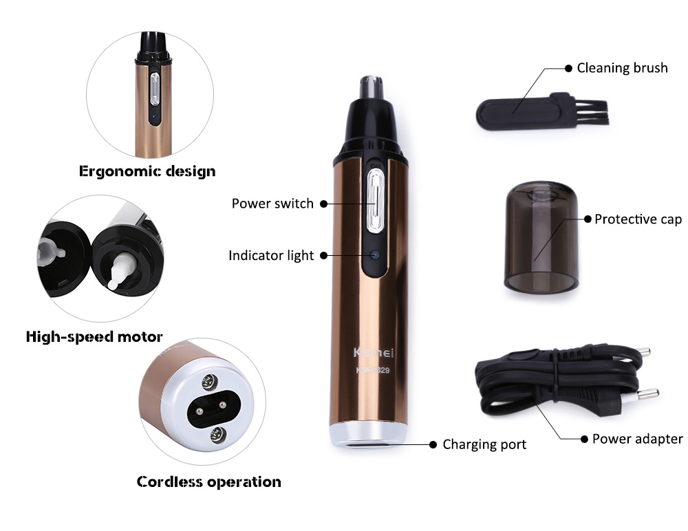 KM - 6629 2 in 1 Rechargeable Nose Ear Sideburns Cleaner Hair Trimmer
