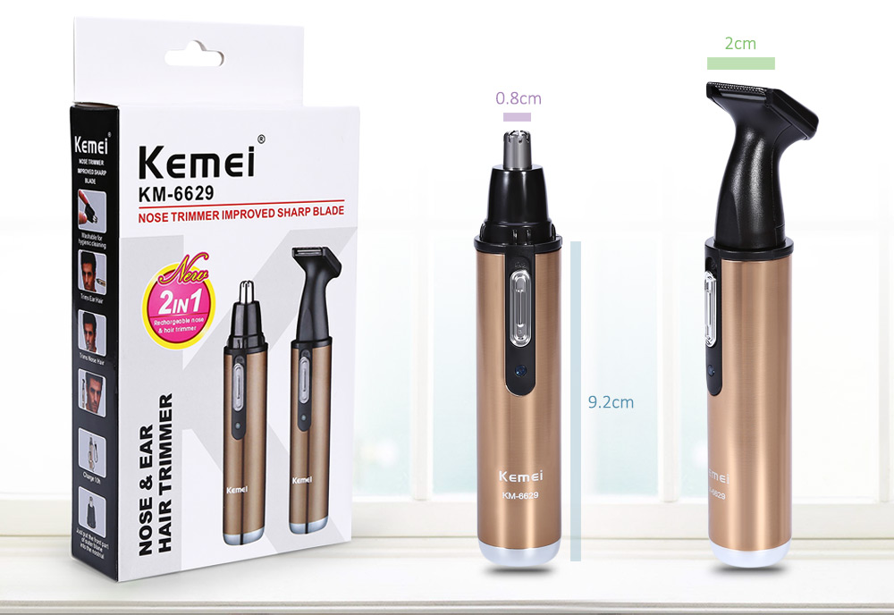 KM - 6629 2 in 1 Rechargeable Nose Ear Sideburns Cleaner Hair Trimmer