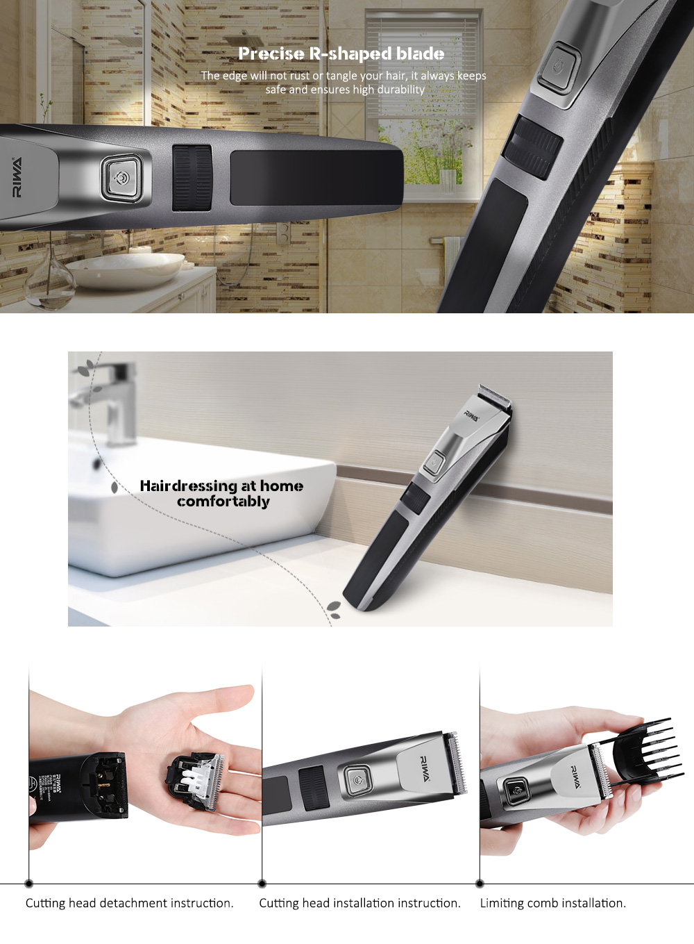 RIWA K3 Electric Rechargeable Washable Hair Clipper Trimmer Hairdressing Tool