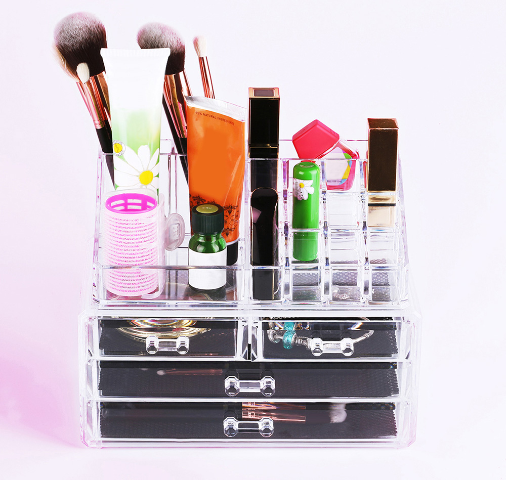Gustala 2pcs Acrylic Makeup Organizer Jewelry Cosmetics Storage Display Boxes
