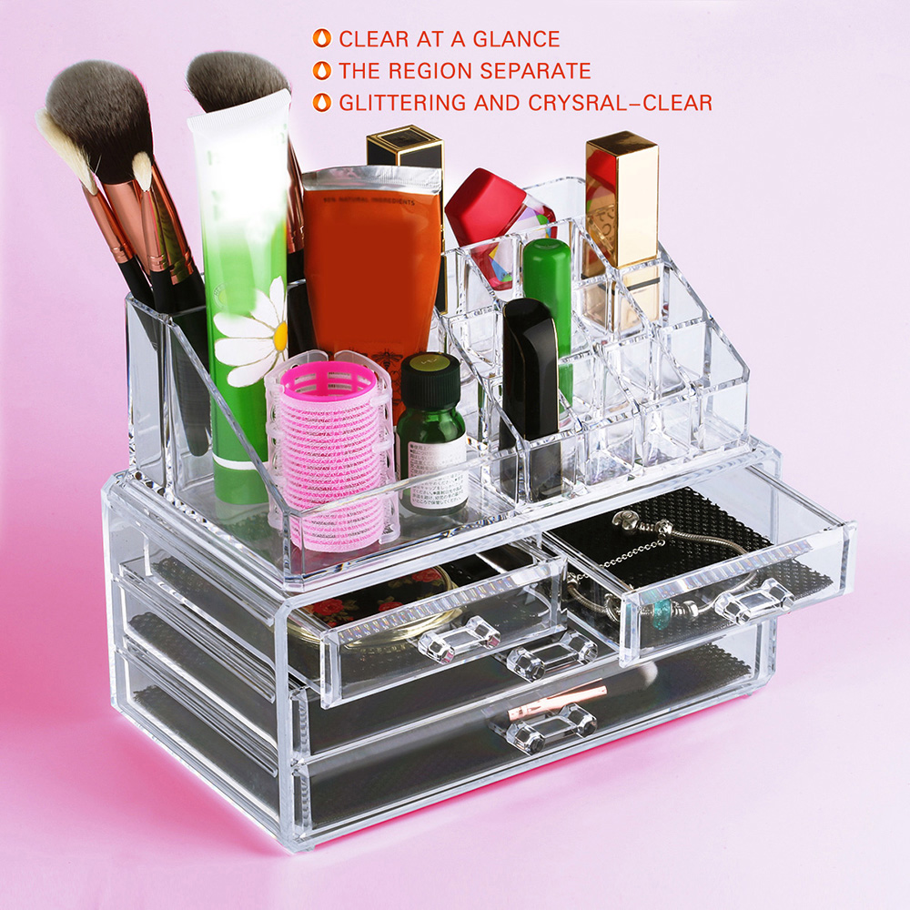 Gustala 2pcs Acrylic Makeup Organizer Jewelry Cosmetics Storage Display Boxes