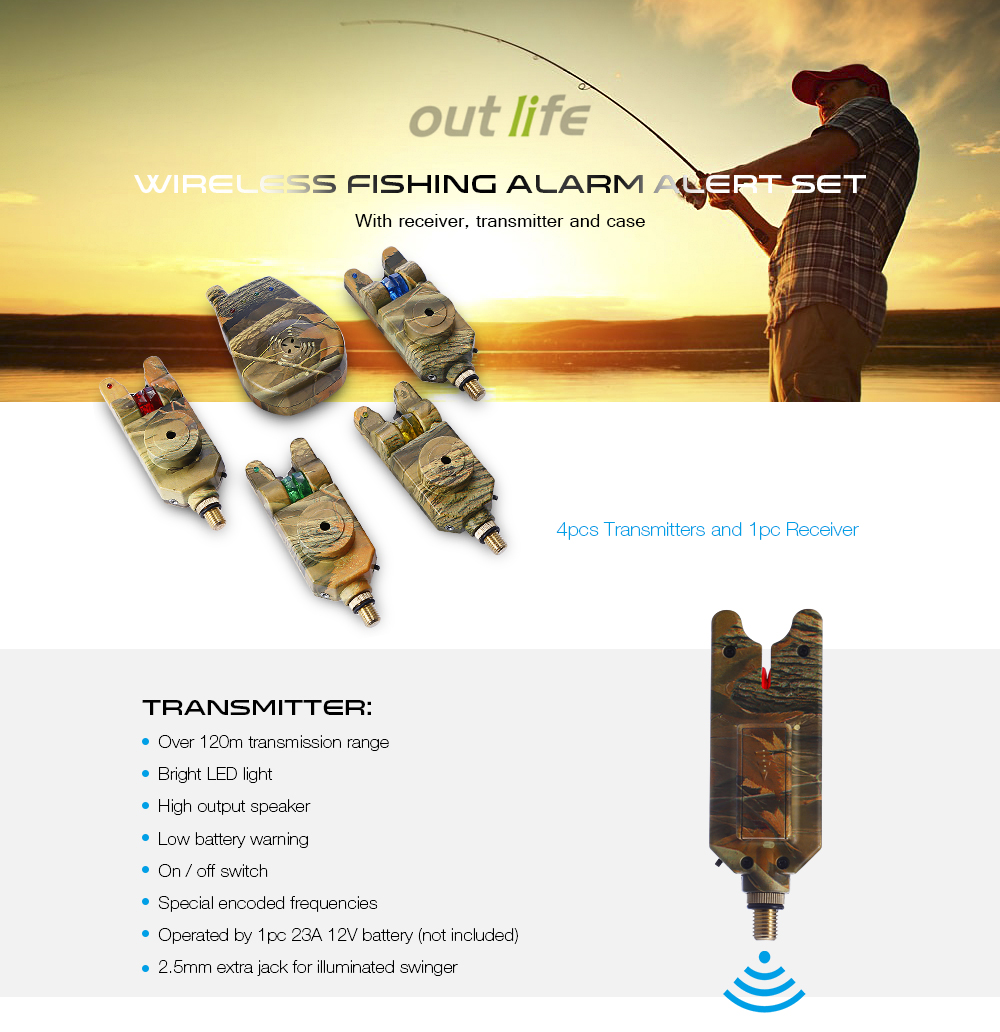 Outlife JY - 35 Wireless Camouflage Fishing Bite Alarm Set with Receiver Case