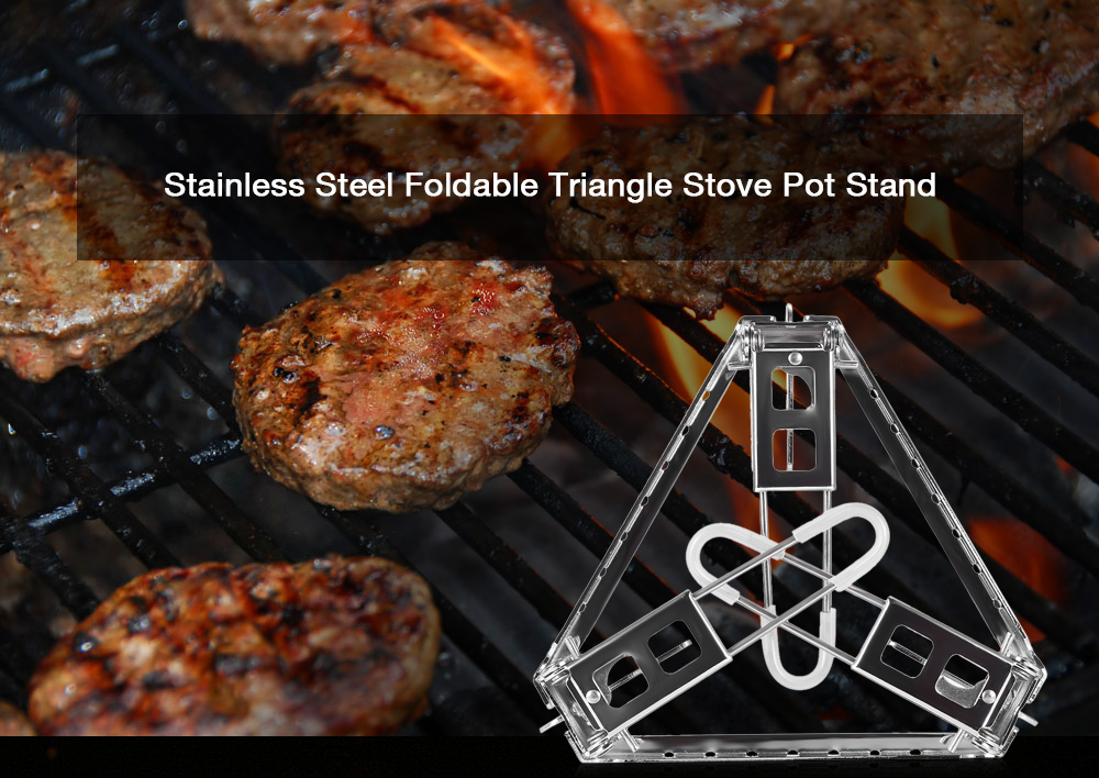 OUT - D Outdoor Cooking Camping Portable Folding Stainless Steel Triangle Bracket Foldable Stove Pot Stand