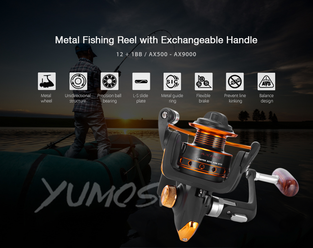 YUMOSHI 12 + 1BB Full Metal Fishing Reel with Exchangeable Arm Rocker