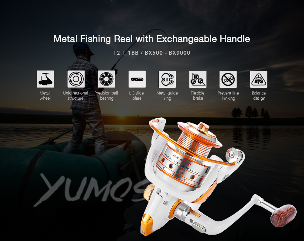 YUMOSHI 12 + 1BB Full Metal Fishing Spinning Reel with Exchangeable Arm Rocker