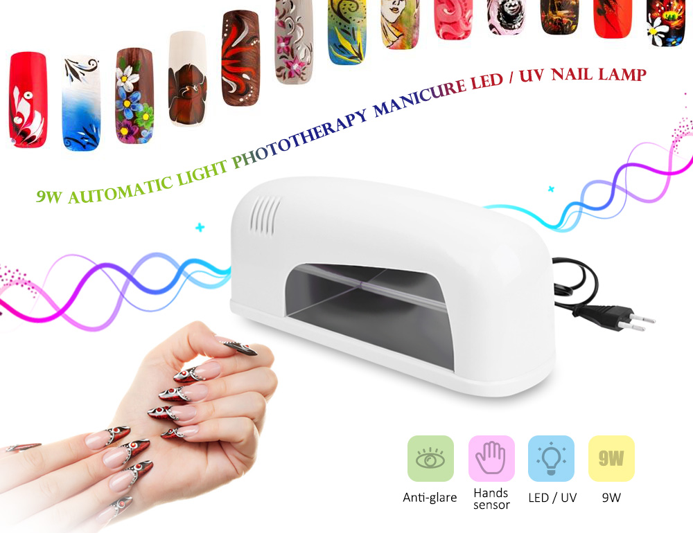 9W High Automatic Light Phototherapy Slide Type LED + UV Manicure Nail Art Power Lamp