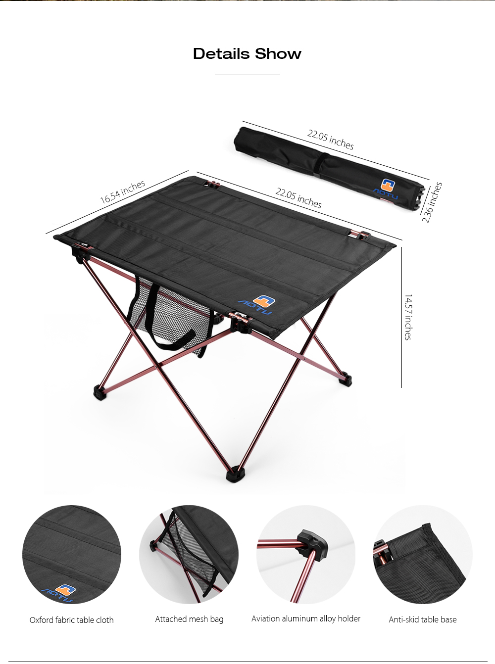 AOTU AT6728 Folding Aluminum Alloy Table with Anti-slip Cover Camping Kit