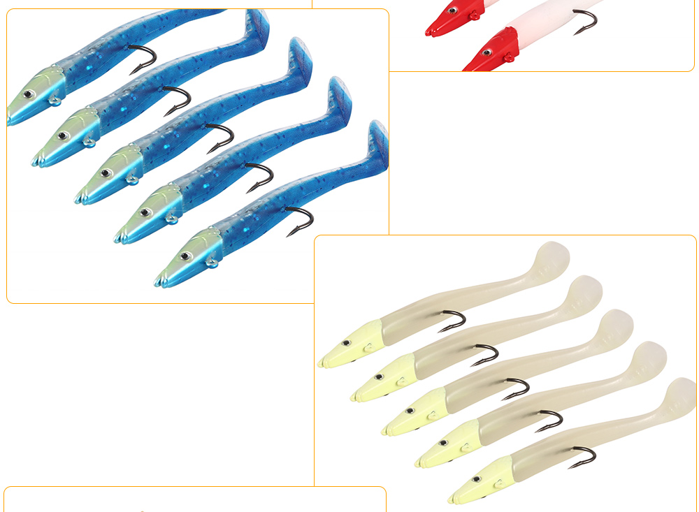 5pcs Lead Head Single Hook Bait PVC Artificial Soft Fishing Lure