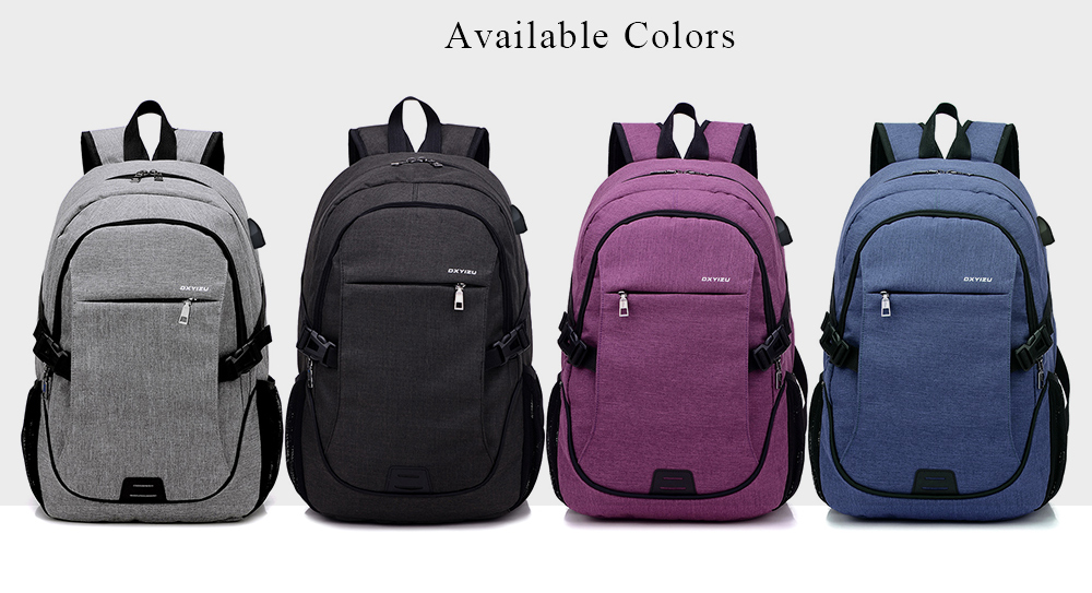 Durable Solid Color Canvas Backpack with USB Port for Men