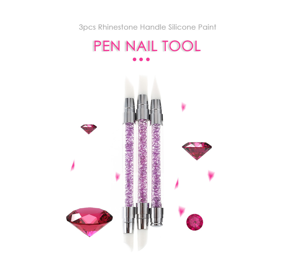 3pcs Rhinestone Handle Nail Silicone Paint Pen