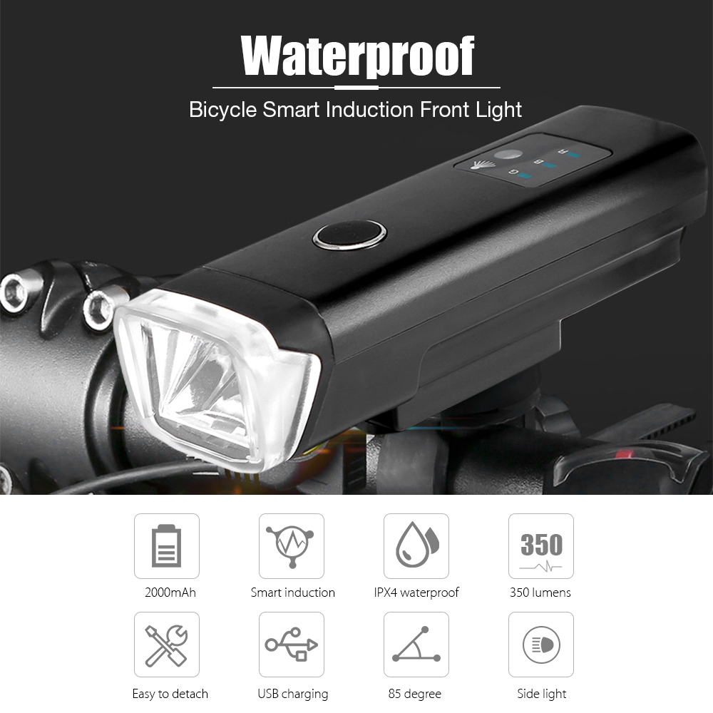 USB Rechargeable Waterproof Bike Cycling Light Bicycle Smart Induction Front Flashlight