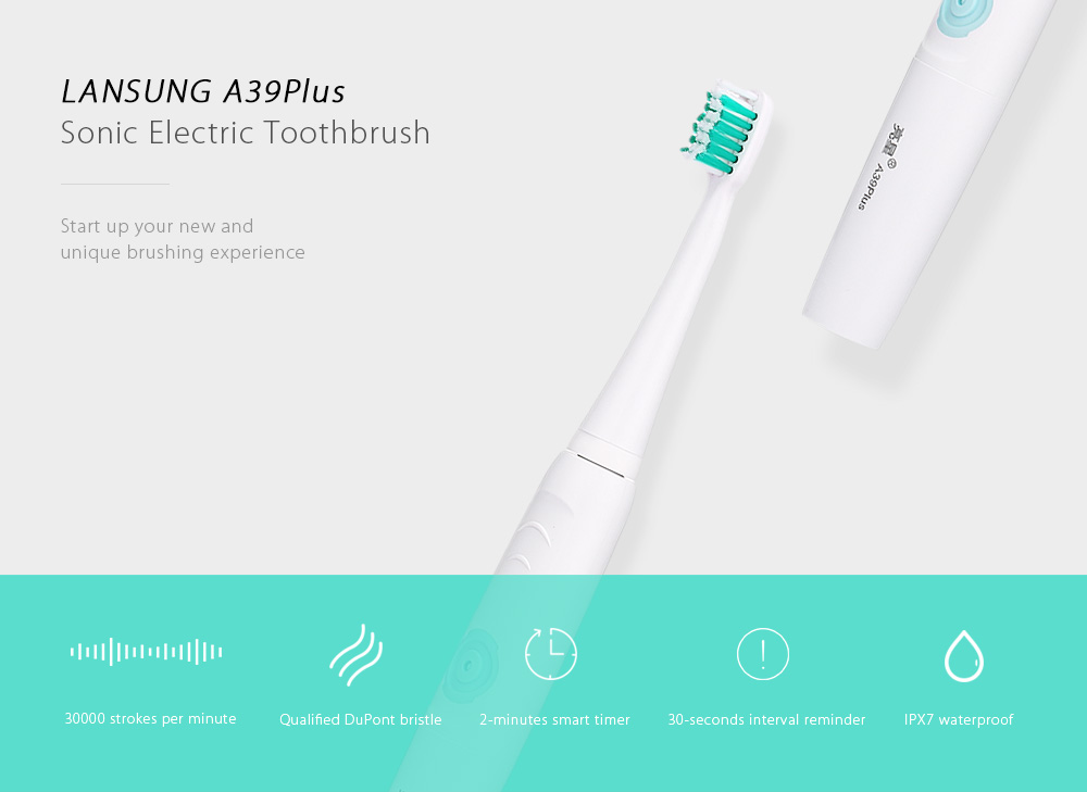 LANSUNG A39Plus Chargeable Sonic Electric Toothbrush Wireless Oral Health Care with 4 Heads