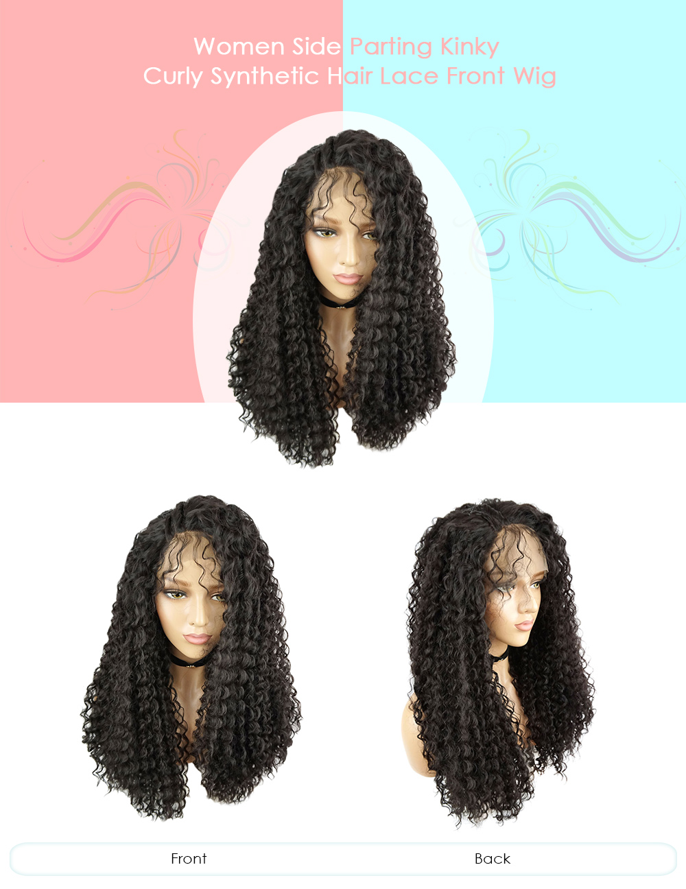 Women Lace Front Side Parting Kinky Curly Synthetic Hair Wig