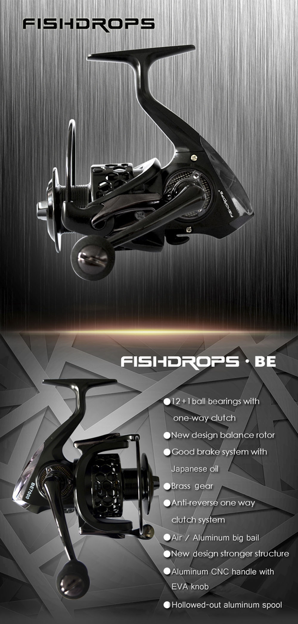 FISHDROPS Full Metal Fishing Spinning Reel with Foldable Handle