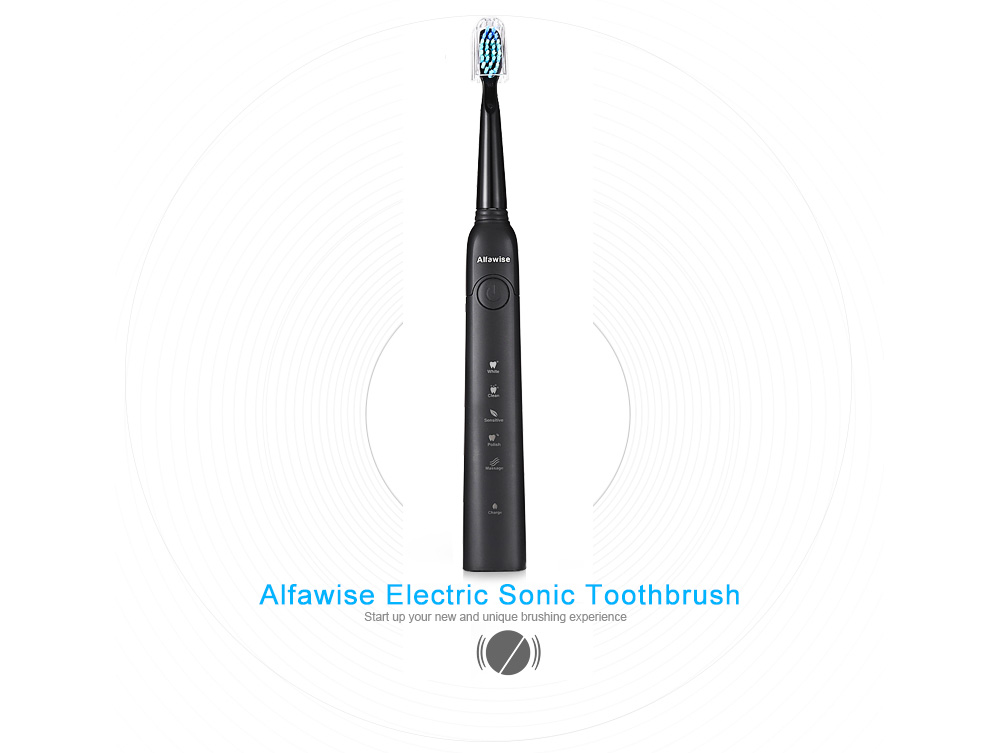 Alfawise SG - 949 Sonic Electric Toothbrush with Smart Timer Five Brushing Modes Waterproof with 3 Brush Heads