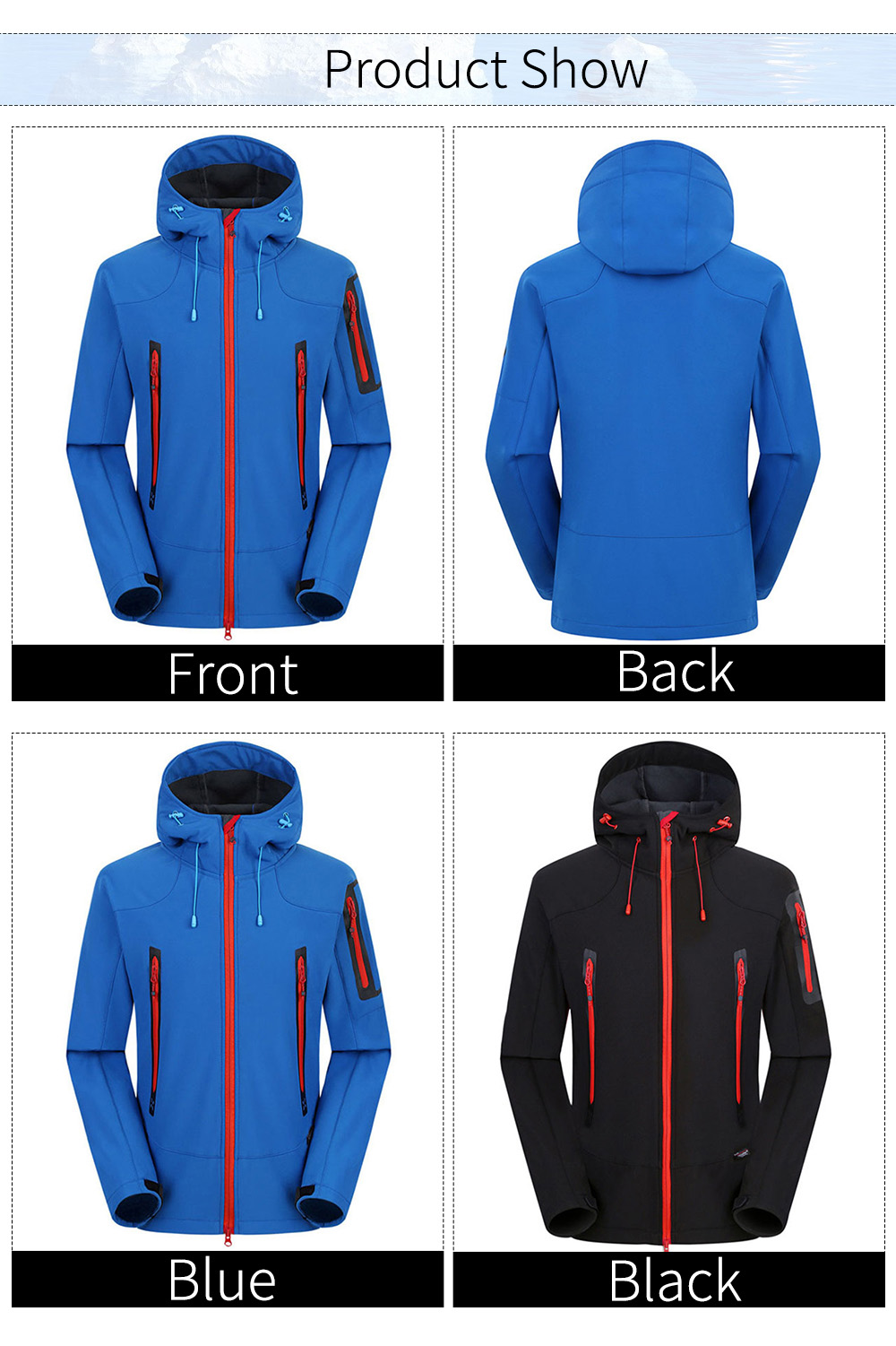Outdoor Soft Shell Jacket Waterproof Breathable Coat for Men