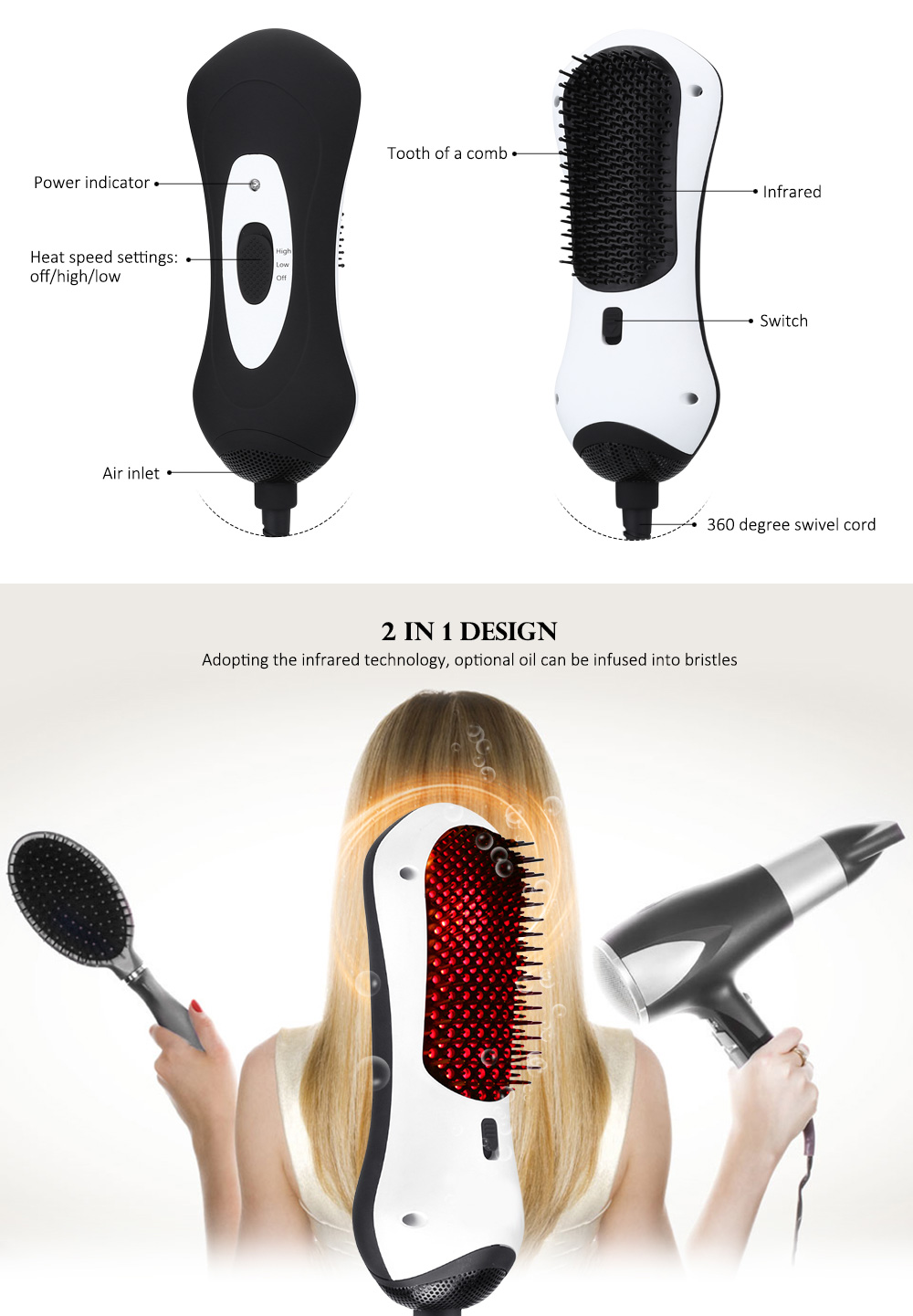 Anion Function Infrared New Style Hair Dryer and Brush
