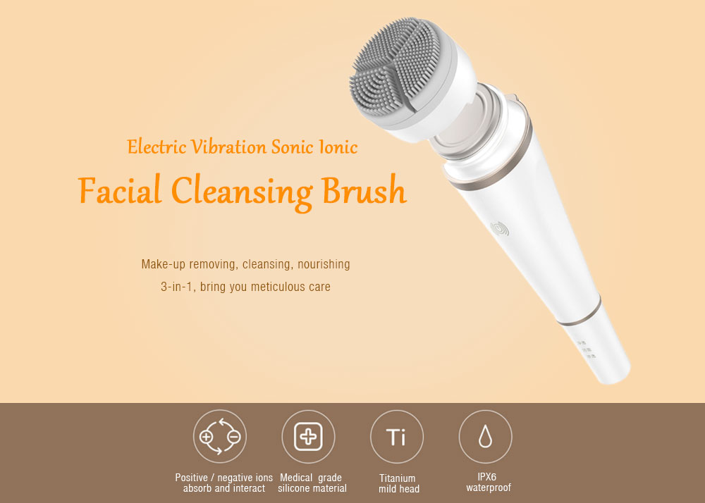 3-in-1 Electric Sonic Vibration Ionic Facial Cleansing System Medical Grade Waterproof Beauty Tool