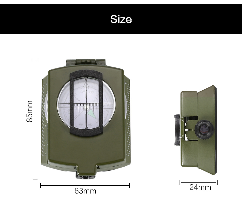 Military Lensatic Sighting Compass with Foldable Metal Lid Carrying Bag