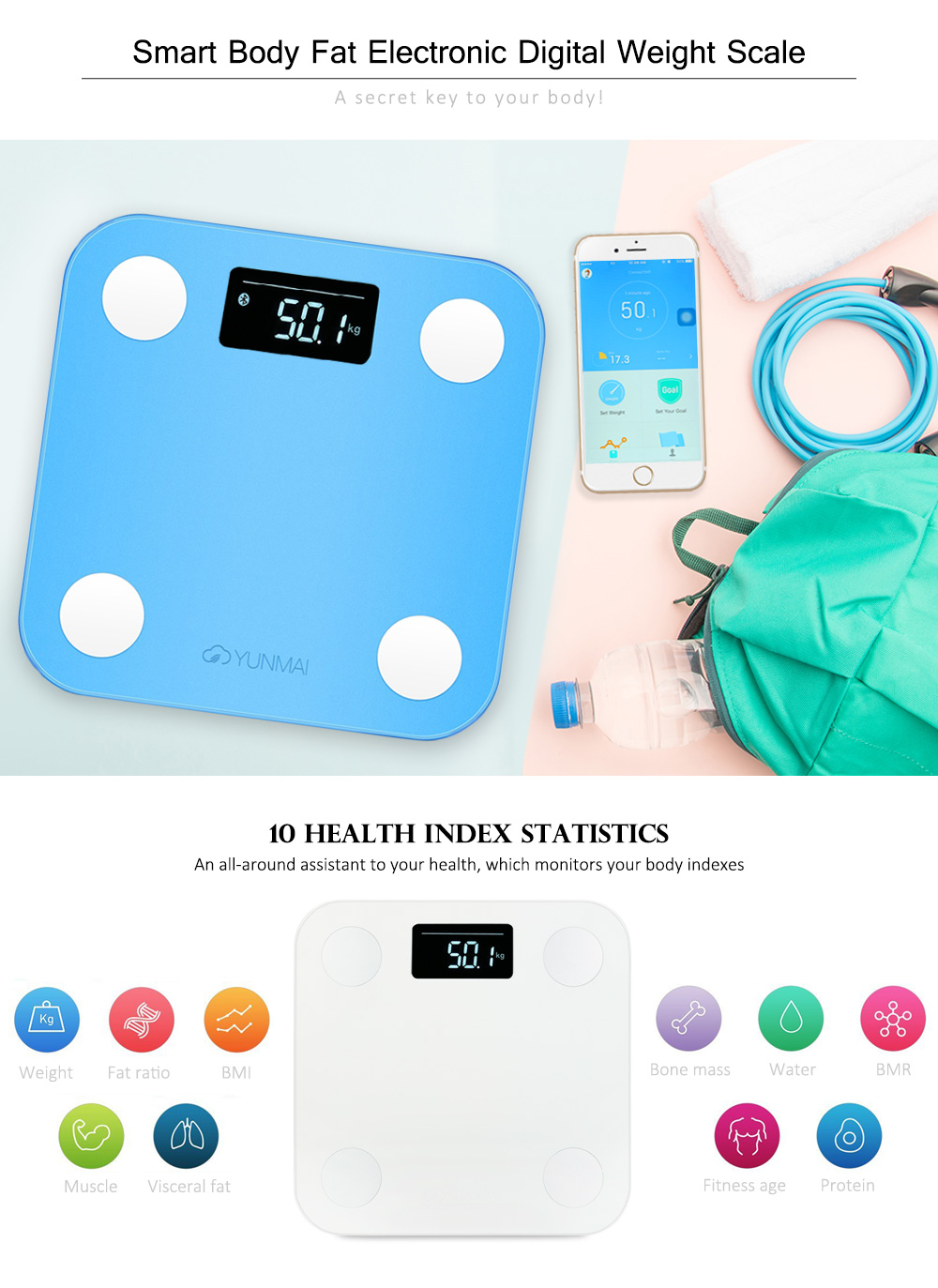YUNMAI Mini Smart Body Fat Electronic LCD Digital Weight Scale with App