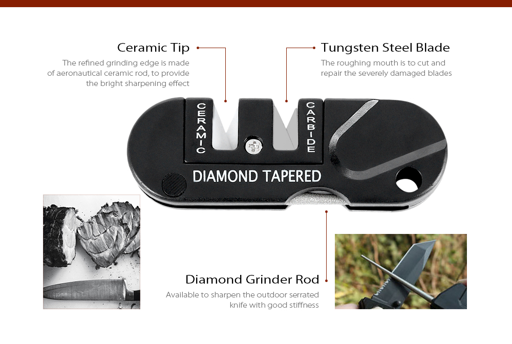 EDCGEAR Multipurpose Portable Sharpener with Tungsten Steel Blade Ceramic Tip Diamond Grinder Rod Design