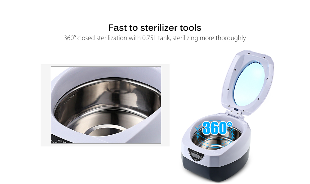 VGT - 1000 0.75L Ultrasonic Manicure Sterilizer Cleaner Sterilizing Nail Tools Disinfection Machine