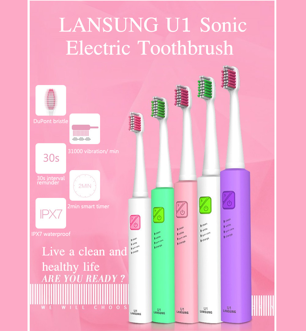 LANSUNG U1 Sonic Electric Toothbrush Quick Charging 2min Timer Waterproof Design with 3 Cleaning Modes