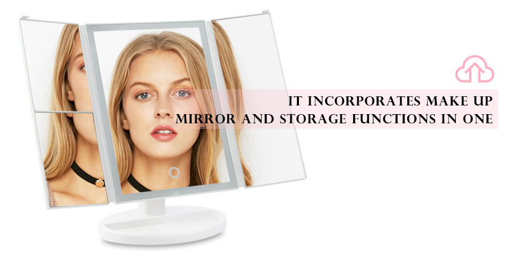 Tri-folded 2X 3X 10X Magnification 3 Sides LED Light Cosmetic Mirror