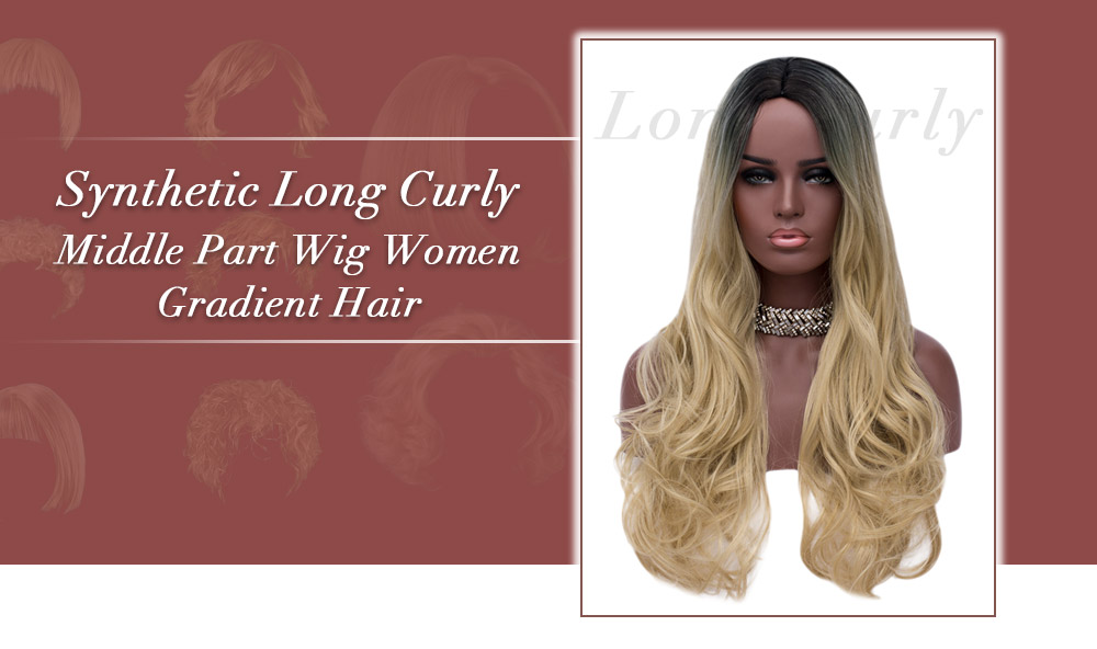 Synthetic Middle Part Long Curly Wig Women Gradient Hair