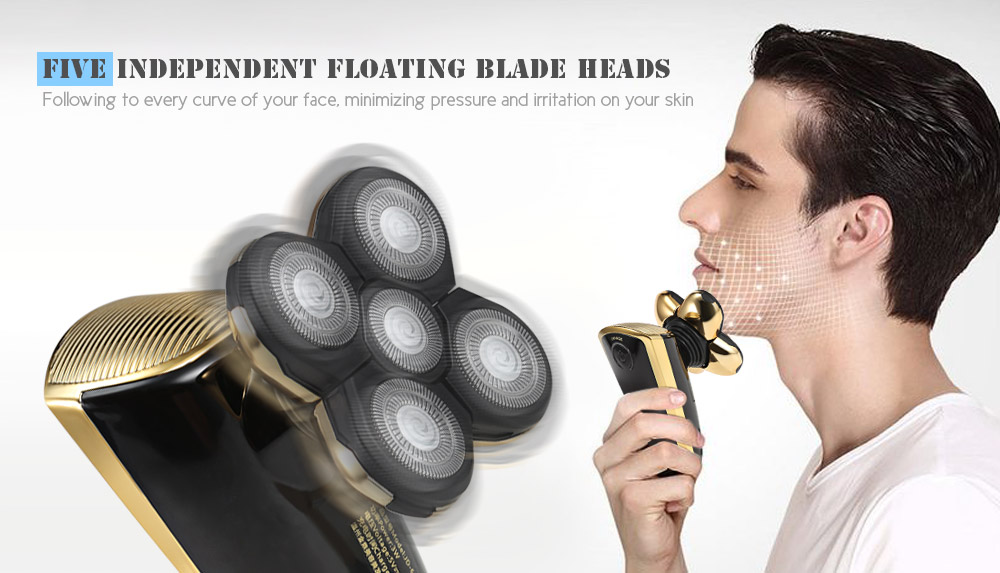JINDING Electric Shaver Men Head Polish Hair Trimmer Rechargeable 3D Floating Five-blade Razor
