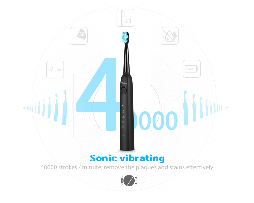 SEAGO SG - 949 Sonic Electric Toothbrush with Smartimer 5 Brushing Modes 3 Brush Heads