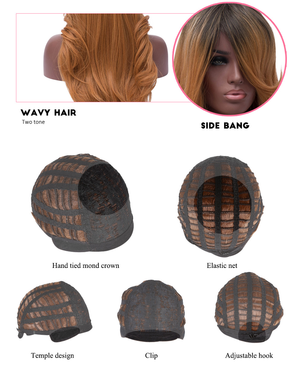Beauty Hair Long Wavy Heat Resistant Synthetic Two Tone Women Wig