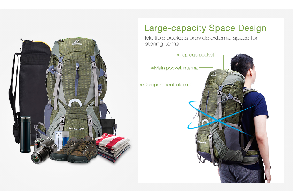 Maleroads 60L Outdoor Sports Backpack Hiking Camping Water Resistant Nylon Bike Rucksack Bag
