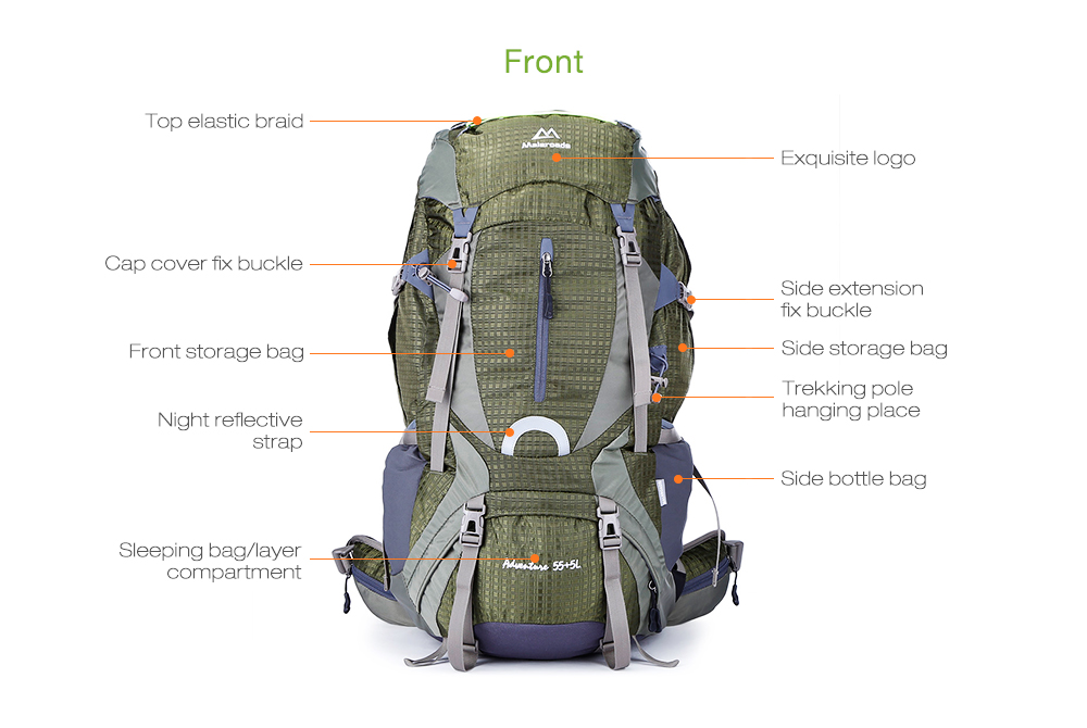 Maleroads 60L Outdoor Sports Backpack Hiking Camping Water Resistant Nylon Bike Rucksack Bag