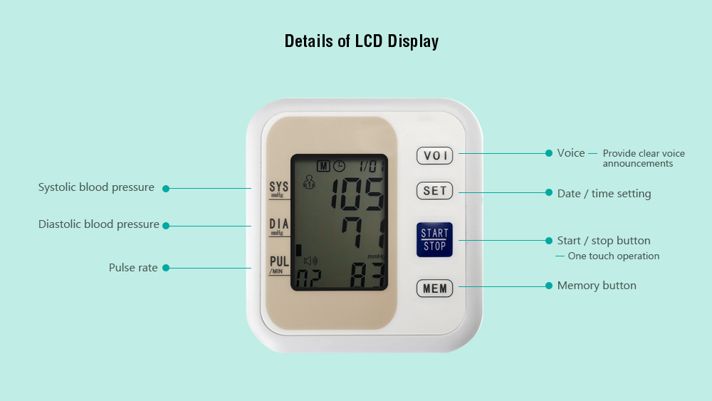 LZX - B1681 Upper Arm Style Electronic Blood Pressure Monitor Live Voice with LCD Display Systolic Diastolic Pulse