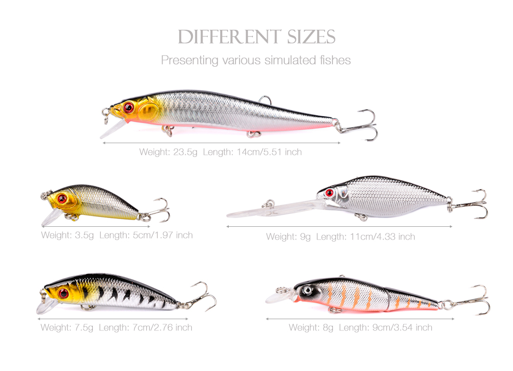 5PCS Colorful Hard Fishing Lure Bass Bait Fish Hook Kit