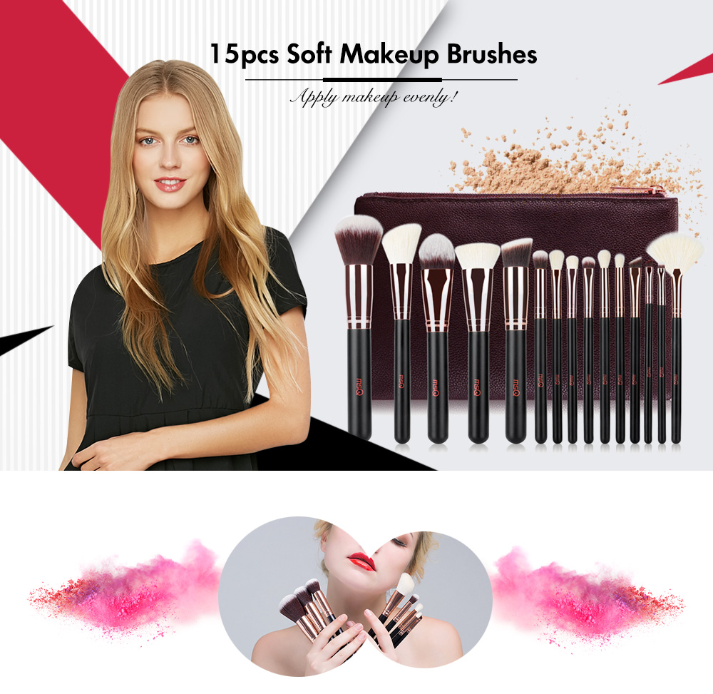 MSQ 15pcs Soft Makeup Brush Powder Foundation Eye Shadow