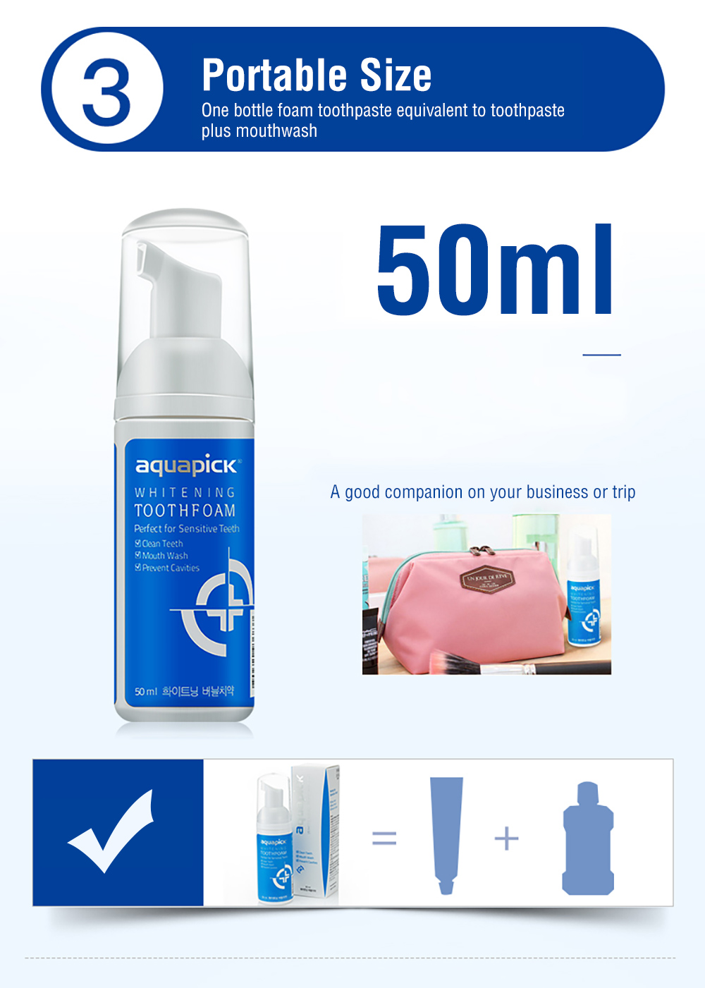 Aquapick 50ml Portable Oral Care Foam Whitening Toothpaste