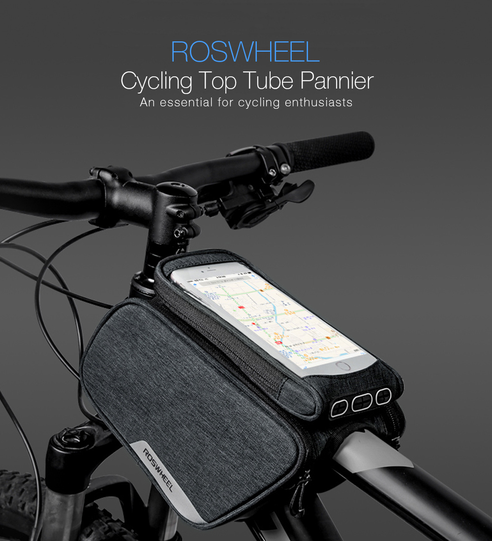 ROSWHEEL 121462 Bike Frame Bag Cycling Top Tube Pannier with Cell Phone Holder