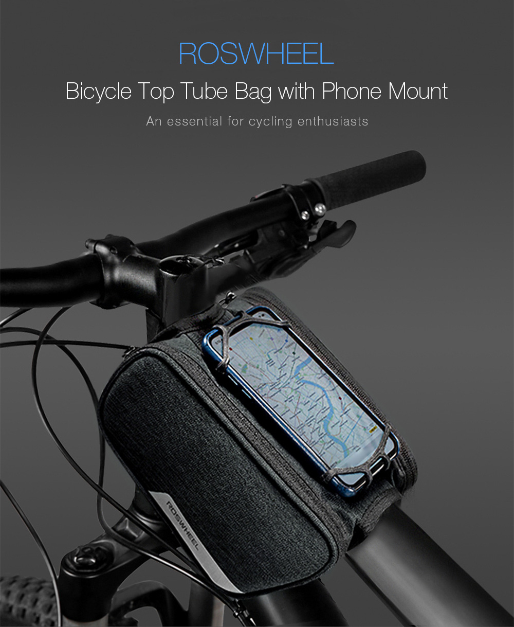 ROSWHEEL 121461 Bicycle Top Tube Pannier Bike Frame Bag with Phone Mount Holder