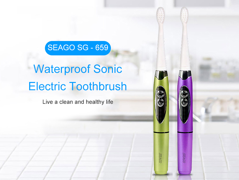 SEAGO SG - 659 Waterproof Sonic Electric Toothbrush Intelligent 2-min Timing with 3 Brush Heads
