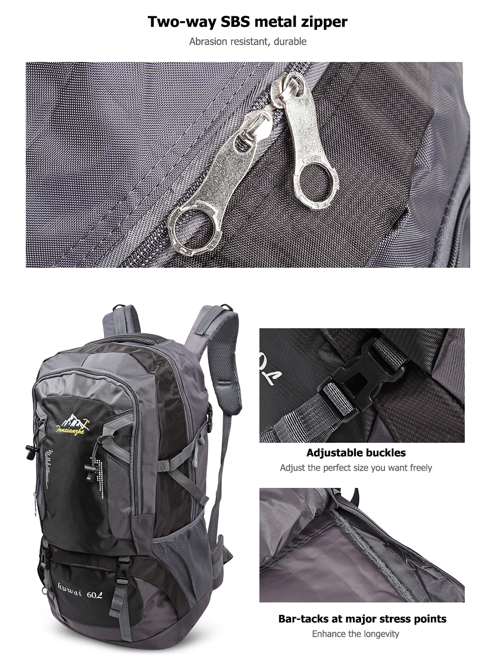 HUWAIJIANFENG 60L Lightweight Outdoor Activities Bag Travel Hiking Backpack
