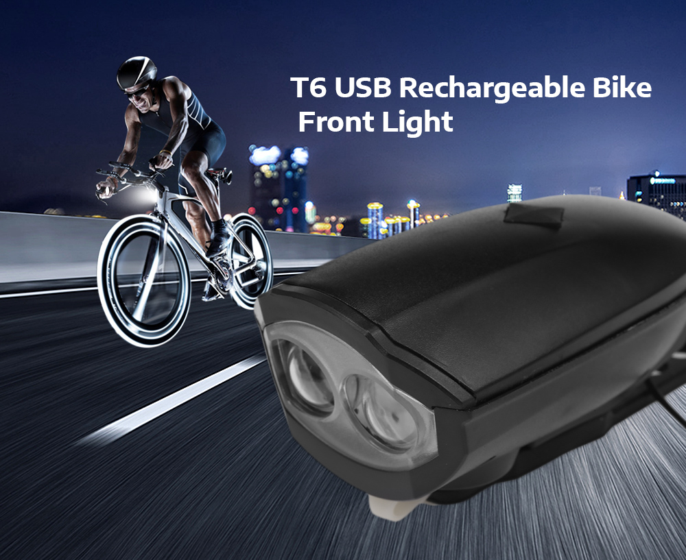 T6 USB Rechargeable Aluminum LED Bike Cycling Front Light with Horn Sound