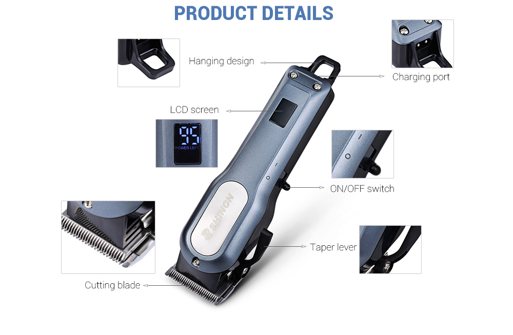 SHINON SH - 1888 Professional Trimmer 4 Guide Combs Cordless Hair Clipper