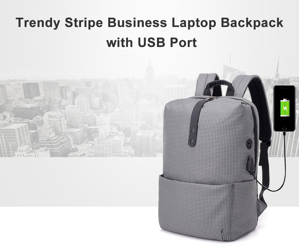 Stylish Stripe Business Laptop Backpack with USB Port - Steel Blue ...