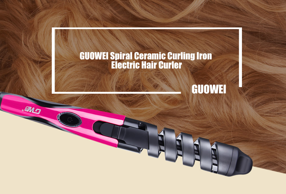 Guowei Portable Useful Salon Spiral Ceramic Curling Iron Electric Hair Curler